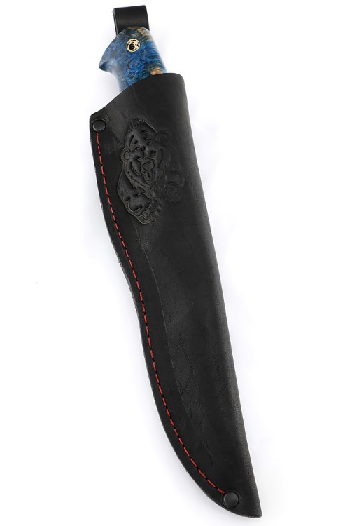 Нож Берсерк S390 рукоять вставка зуб мамонта, кап клена синий 