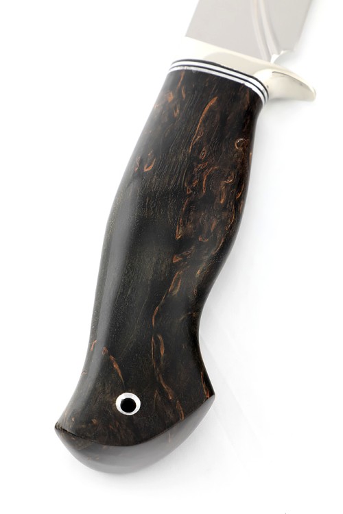 Нож Вятич сталь кованая Х12МФ- долы, рукоять мельхиор карельская береза коричневая 