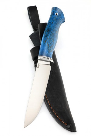 Нож Буран сталь кованая х12мф рукоять стабилизированная карельская береза синяя