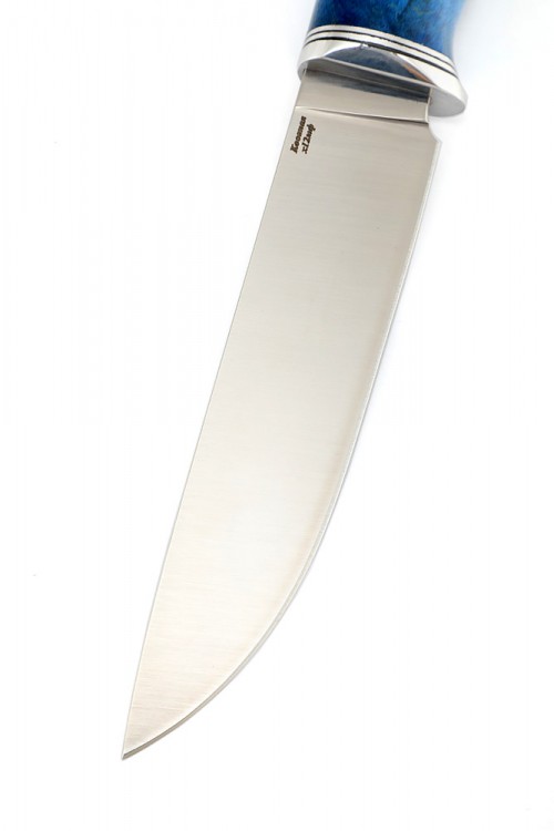 Нож Буран сталь кованая х12мф рукоять стабилизированная карельская береза синяя 