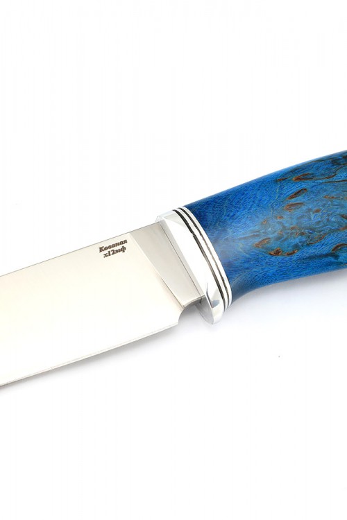 Нож Буран сталь кованая х12мф рукоять стабилизированная карельская береза синяя 