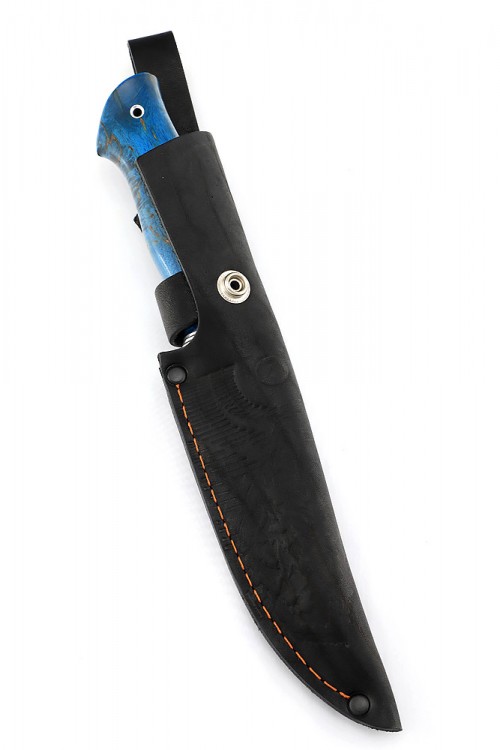 Нож Буран сталь кованая х12мф рукоять стабилизированная карельская береза синяя 