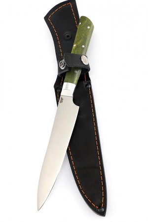 Нож Шеф Универсальный кованая сталь 95х18 рукоять зеленая карельская береза цельнометаллический