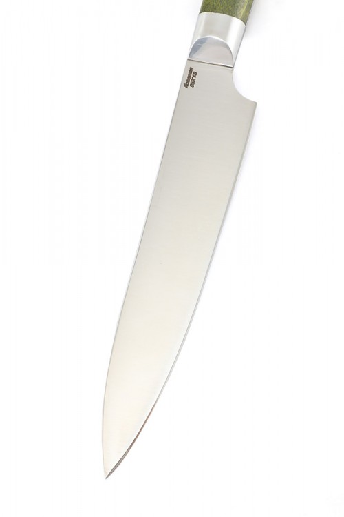 Нож Шеф Универсальный кованая сталь 95х18 рукоять зеленая карельская береза цельнометаллический 