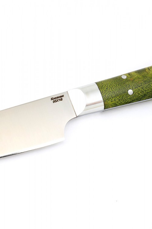 Нож Шеф Универсальный кованая сталь 95х18 рукоять зеленая карельская береза цельнометаллический 