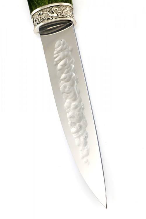 Нож Северный №2 сталь Х12МФ кованый дол рукоять мельхиор карельская береза зеленая 