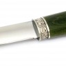 Нож Якут №2 сталь Х12МФ кованый дол рукоять мельхиор карельская береза зеленая 