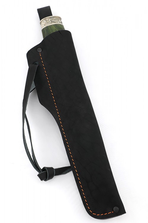 Нож Северный №2 сталь Х12МФ кованый дол рукоять мельхиор карельская береза зеленая 