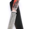 Нож Берсерк дамаск-долы рукоять вставка зуб мамонта кап клена красно-черный 