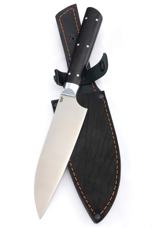 Кухонный нож Сантоку средний кованая сталь 95х18 рукоять черный граб цельнометаллический