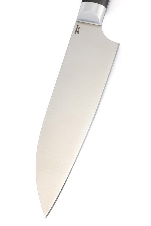 Кухонный нож Сантоку средний кованая сталь 95х18 рукоять черный граб цельнометаллический 