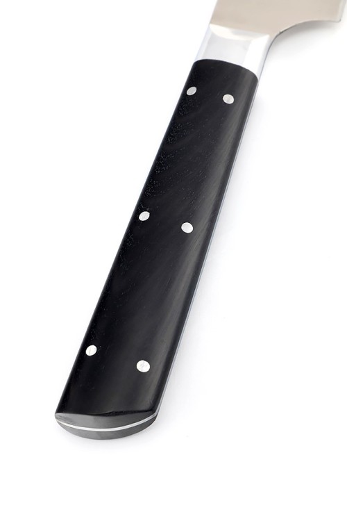 Кухонный нож Сантоку средний кованая сталь 95х18 рукоять черный граб цельнометаллический 