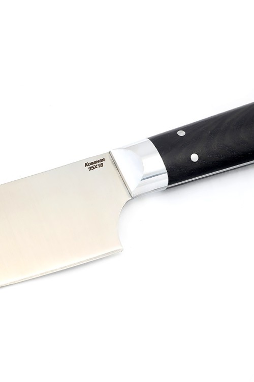 Кухонный нож Сантоку средний кованая сталь 95х18 рукоять черный граб цельнометаллический 