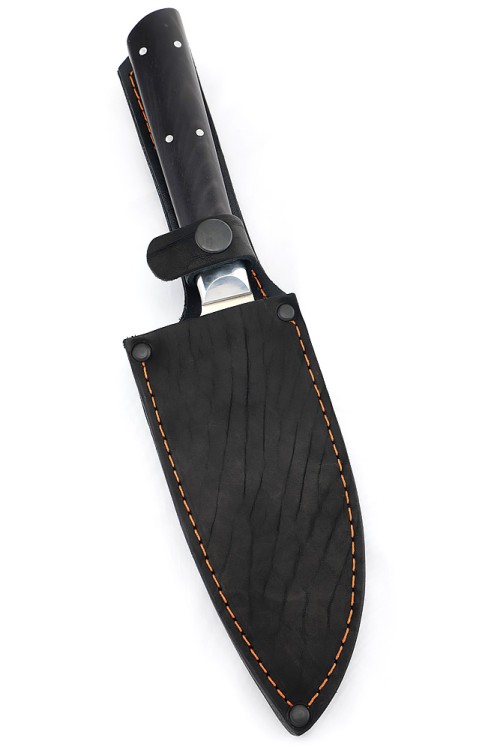 Кухонный нож Сантоку средний кованая сталь 95х18 рукоять черный граб цельнометаллический 