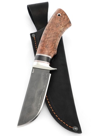 Нож Секач стал булат рукоять мельхиор, вставка черный граб, карельская береза коричневая