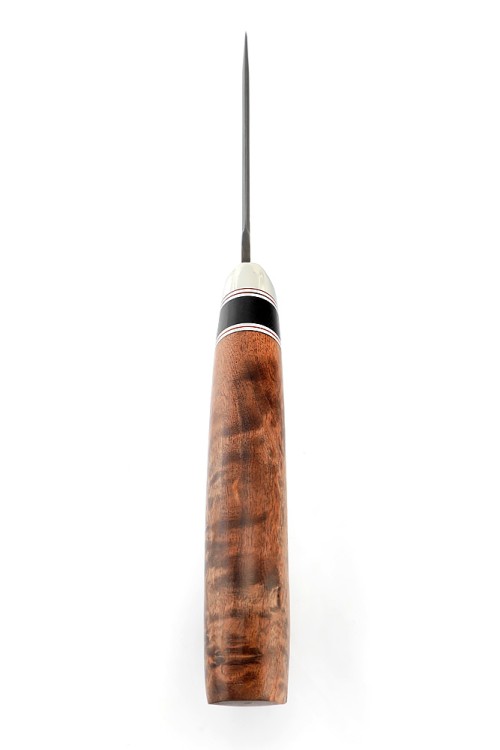 Нож Секач стал булат рукоять мельхиор, вставка черный граб, карельская береза коричневая 