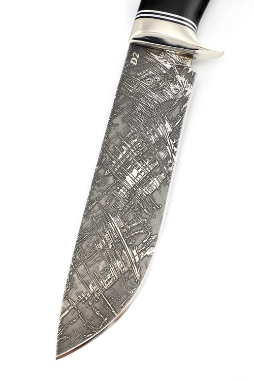 Нож Вятич сталь D2 рукоять мельхиор, черный граб 