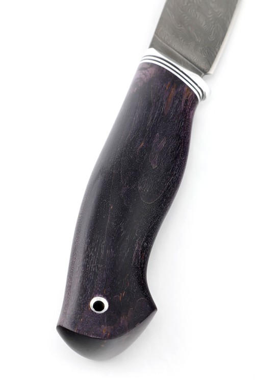 Нож Елец кованая сталь дамаск рукоять карельская береза фиолетовая 