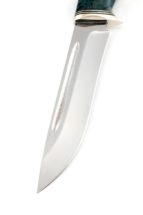 Нож Лось сталь дамаск нержавеющий, рукоять кап клена синий 