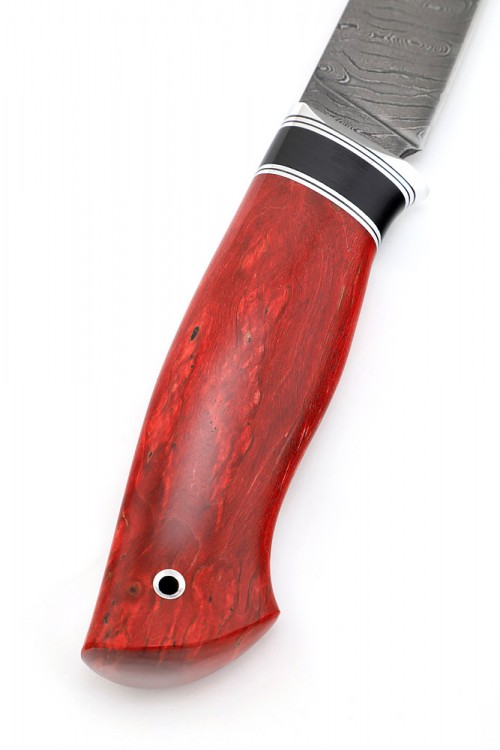 Нож Путник дамасская сталь рукоять стабилизированная карельская береза красная 