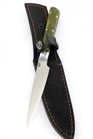 Нож Шеф-повар овощной кованая сталь 95х18 зеленая карельская береза цельнометаллический
