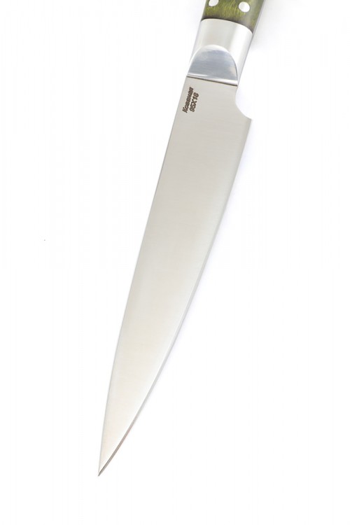 Нож Шеф-повар овощной кованая сталь 95х18 зеленая карельская береза цельнометаллический 