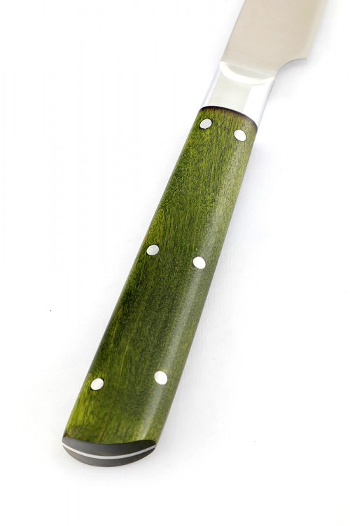 Нож Шеф-повар овощной кованая сталь 95х18 зеленая карельская береза цельнометаллический 