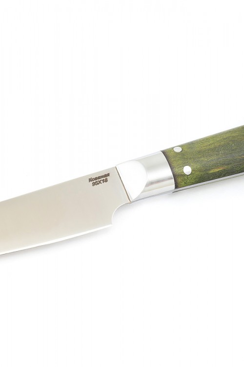 Нож Шеф-повар овощной кованая сталь 95х18 зеленая карельская береза цельнометаллический 