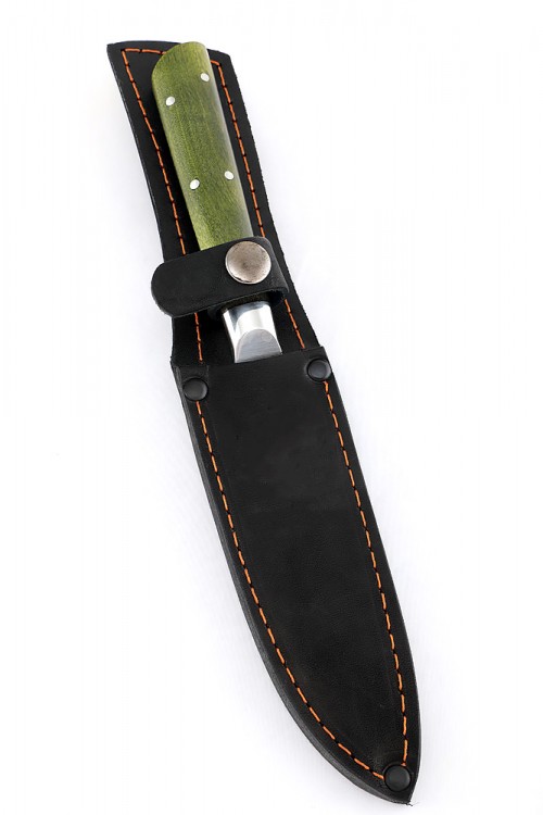 Нож Шеф-повар овощной кованая сталь 95х18 зеленая карельская береза цельнометаллический 