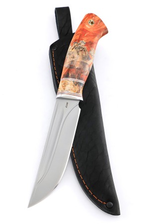 Нож Берсерк К340-долы рукоять вставка зуб мамонта кап клена красный