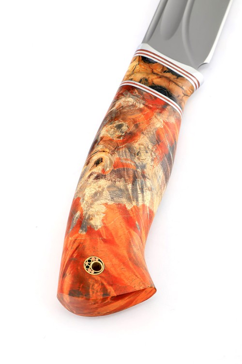 Нож Берсерк К340-долы рукоять вставка зуб мамонта кап клена красный 