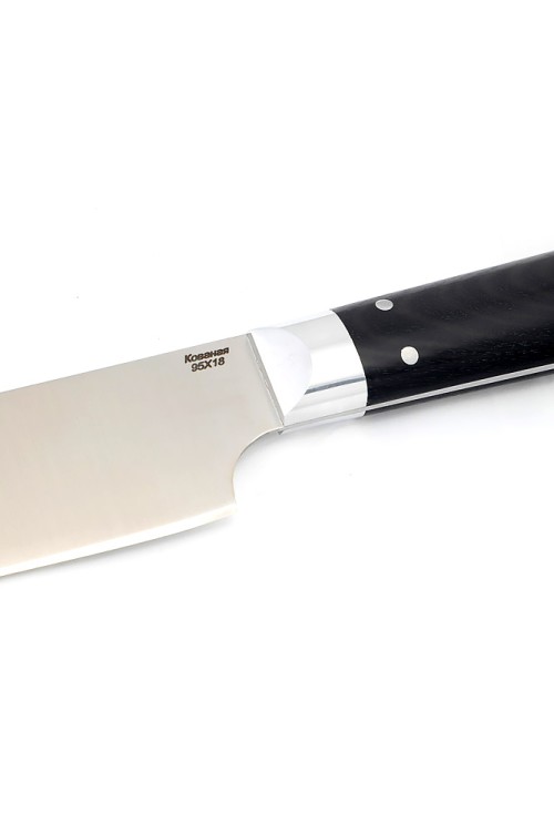 Кухонный нож Сантоку малый кованая сталь 95x18 рукоять черный граб цельнометаллический 
