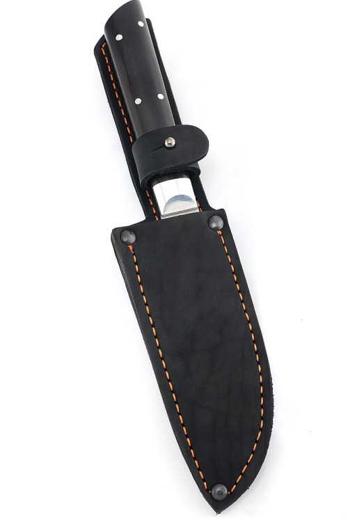 Кухонный нож Сантоку малый кованая сталь 95x18 рукоять черный граб цельнометаллический 