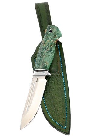 Нож Малыш сталь К340 рукоять кап клена зеленый ФОРМОВАННЫЕ НОЖНЫ