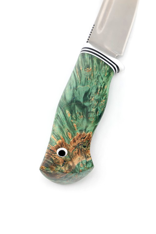 Нож Малыш сталь К340 рукоять кап клена зеленый ФОРМОВАННЫЕ НОЖНЫ 