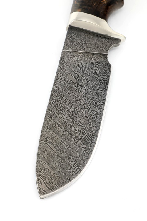 Нож Шкурник сталь дамаск рукоять мельхиор карельская береза коричневая 