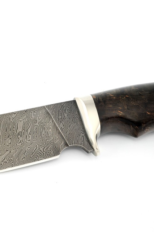 Нож Шкурник сталь дамаск рукоять мельхиор карельская береза коричневая 