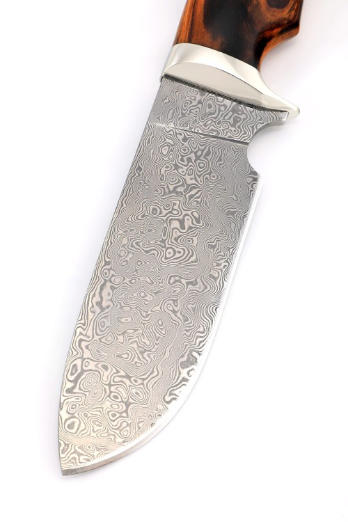 Нож Шкурник сталь дамаск нержавеющий, рукоять мельхиор железное дерево 
