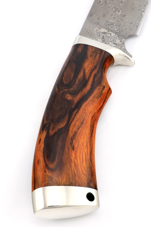 Нож Шкурник сталь дамаск нержавеющий, рукоять мельхиор железное дерево 