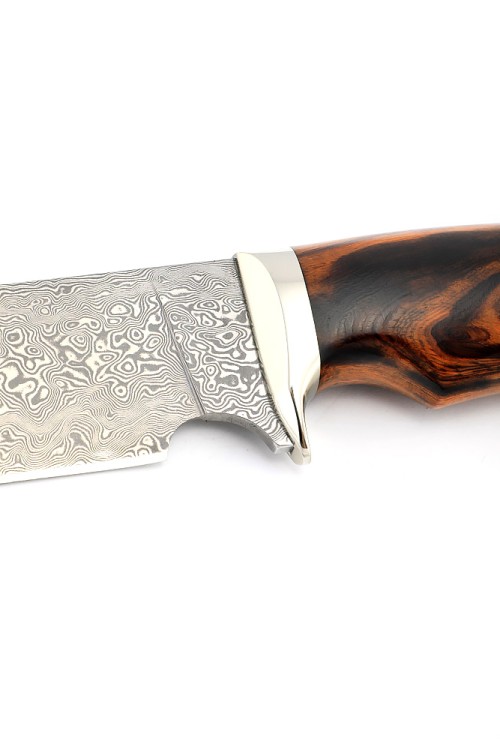 Нож Шкурник сталь дамаск нержавеющий, рукоять мельхиор железное дерево 