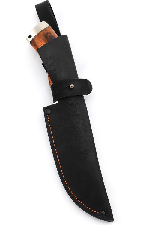 Нож Шкурник сталь дамаск нержавеющий, рукоять мельхиор железное дерево 