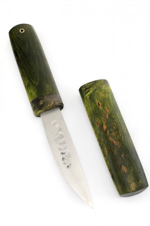 Нож Якут №1 сталь Х12МФ кованый дол рукоять карельская береза зеленая деревянные ножны