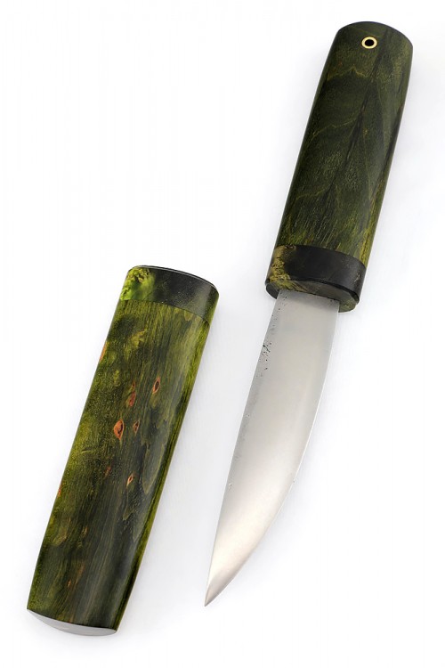 Нож Северный №1 сталь Х12МФ кованый дол рукоять карельская береза зеленая деревянные ножны 