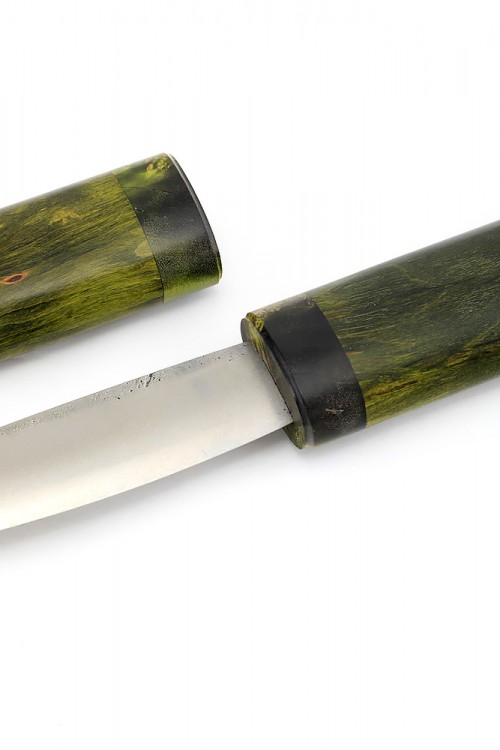Нож Северный №1 сталь Х12МФ кованый дол рукоять карельская береза зеленая деревянные ножны 