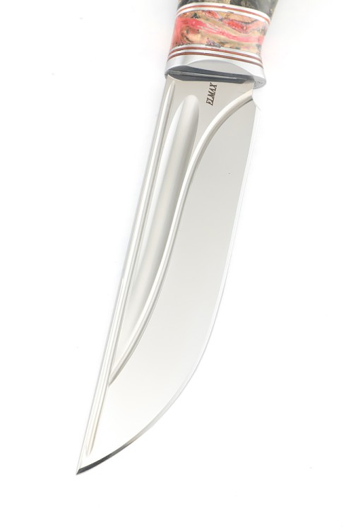 Нож Берсерк Elmax-долы рукоять вставка зуб мамонта кап клена зеленый 