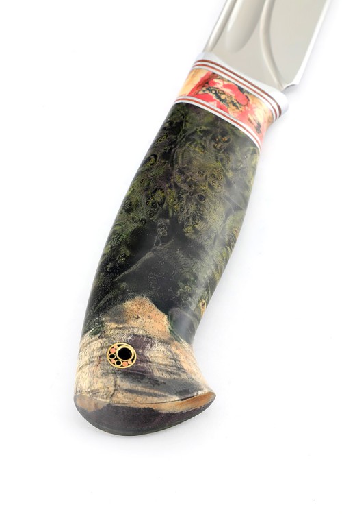 Нож Берсерк Elmax-долы рукоять вставка зуб мамонта кап клена зеленый 