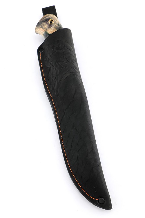 Нож Берсерк Elmax-долы рукоять вставка зуб мамонта кап клена зеленый 