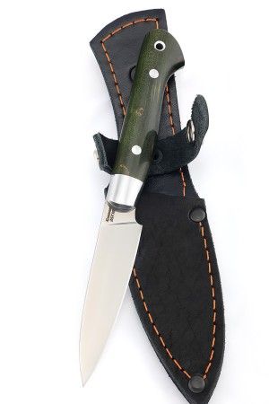 Нож Шеф-повар овощной малый сталь кованая 95Х18 рукоять карельская береза зеленая цельнометаллический