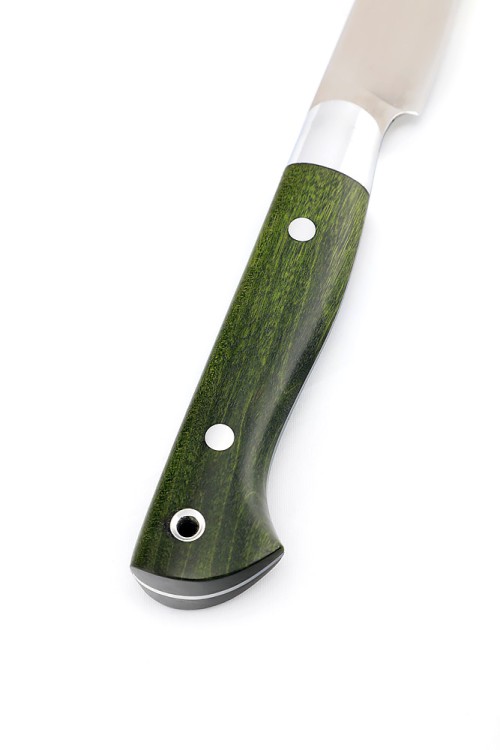 Нож Шеф-повар овощной малый сталь кованая 95Х18 рукоять карельская береза зеленая цельнометаллический 