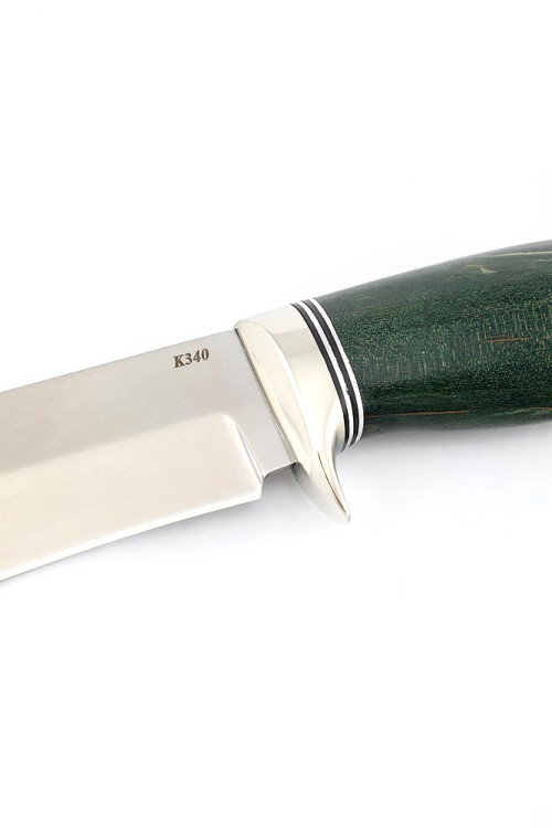 Нож Вятич сталь К340 рукоять мельхиор, карельская береза зеленая 